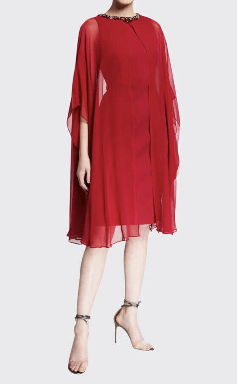 Rickie Freeman by Teri Jon Sheath Dress Pink Sheer Chiffon Cape New